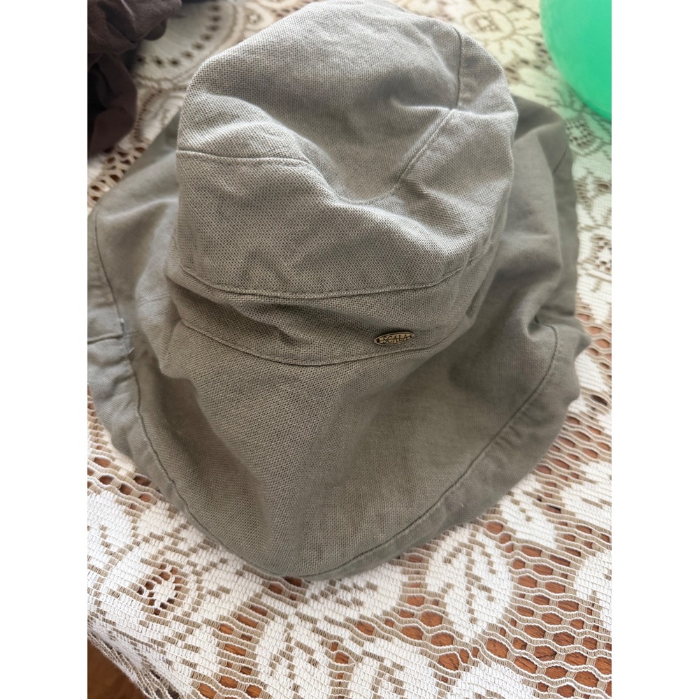 Scala Collezione Mens Sage Green Cotton Canvas Bucket Sun Hat Adjustable Cord